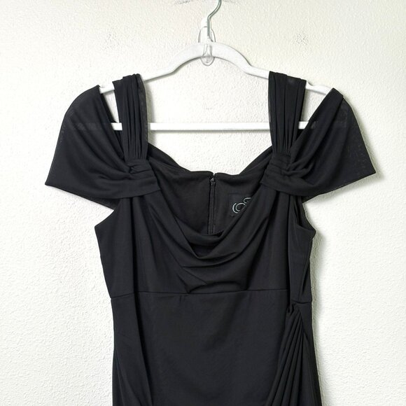 Alex Evenings Draped Cold Shoulder Long Evening Gown Size 12 Black Ruched Dress - Picture 3 of 16